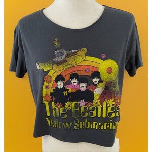 THE BEATLES YELLOW SUBMARINE Tee Shirt Women XS Gray Cropped 70s Vibes Old Navy